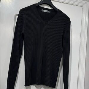 Basic Code Black V-Neck Ribbed Sweater Size Men’s XL